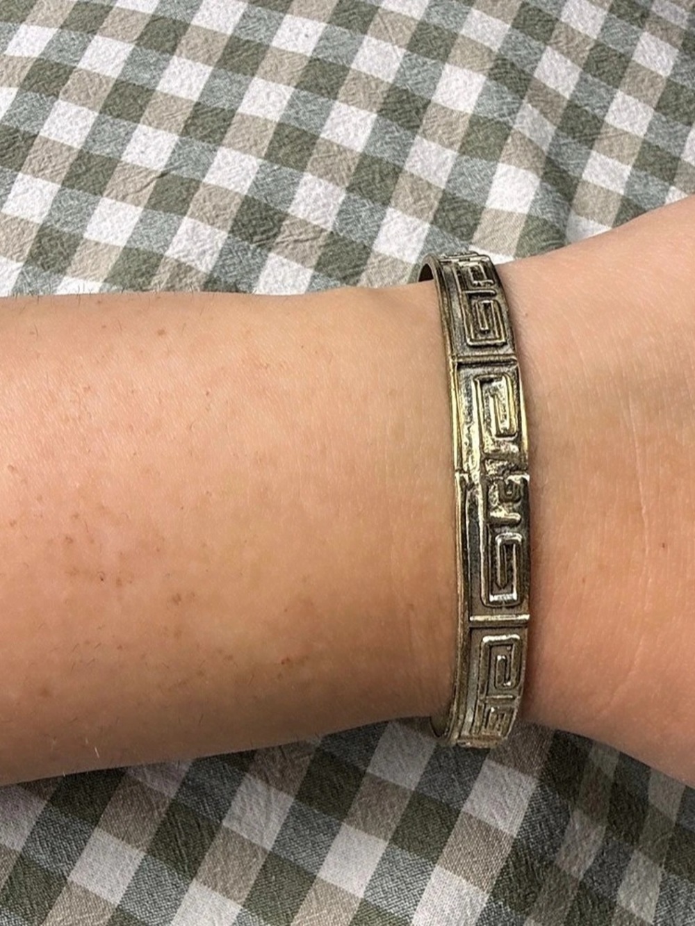 Vintage Alpaca & Sterling Silver plated geometric greek bangle bracelet